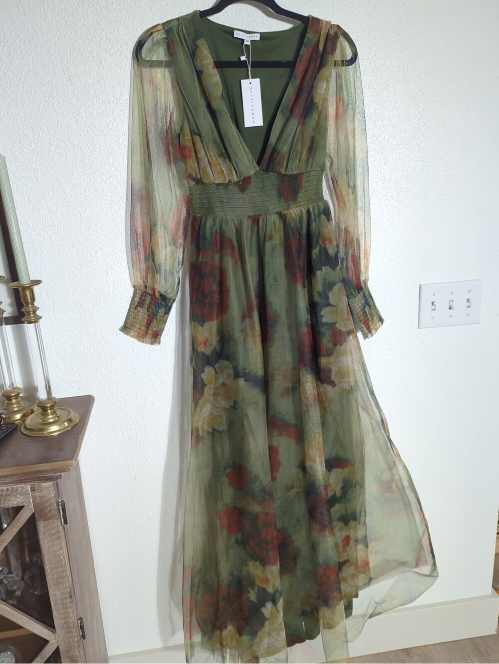 NWT Baltic Born Rustic Green Floral Layla Tulle Maxi Dress M Wedding Bridesmaid - Picture 6 of 11